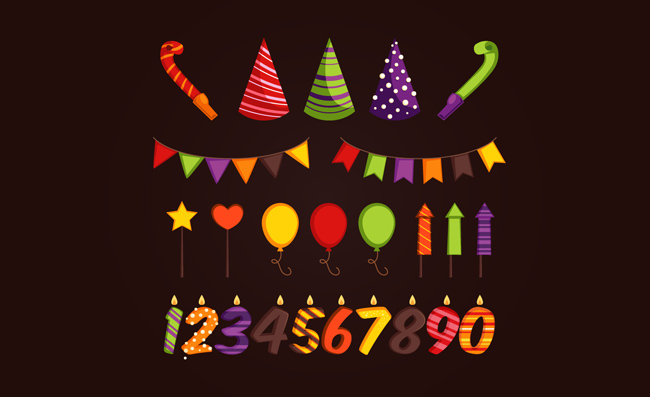 彩色生日元素矢量素材