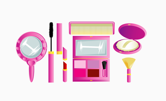 粉红色系列女性化妆工具矢量素材