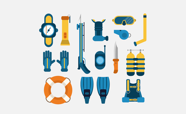 扁平化潜水装备元素素材设计