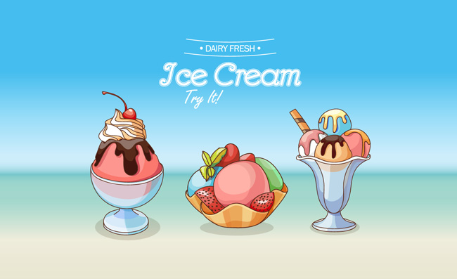 冷饮甜点冰淇淋矢量美食海报