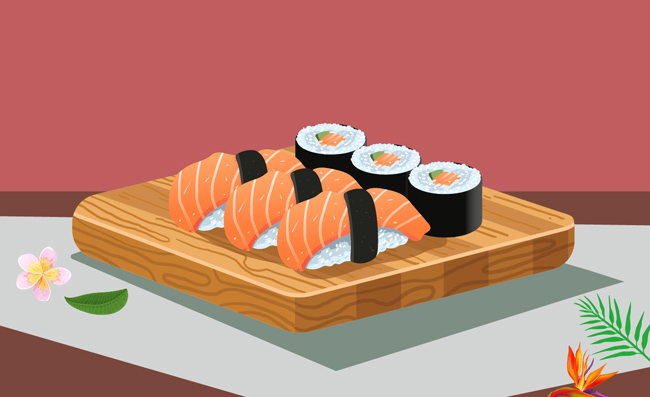 美味寿司料理矢量美食插画
