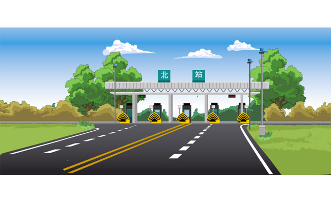 高速公路收费站动画手绘场景素材