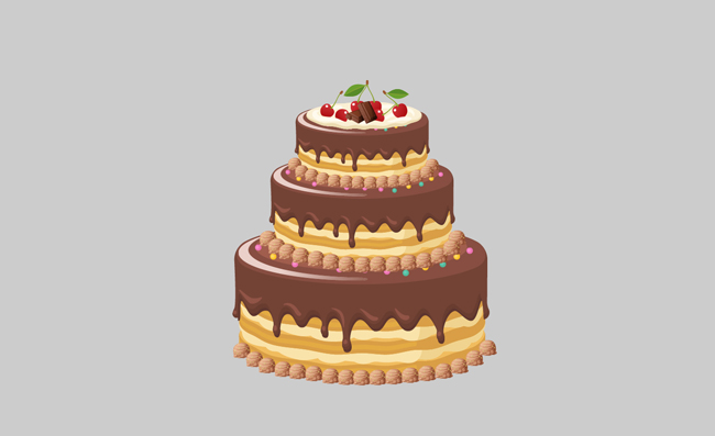 三层巧克力生日蛋糕矢量素材