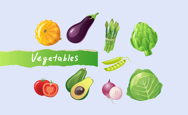 蔬菜豌豆茄子洋葱卡通素材图片