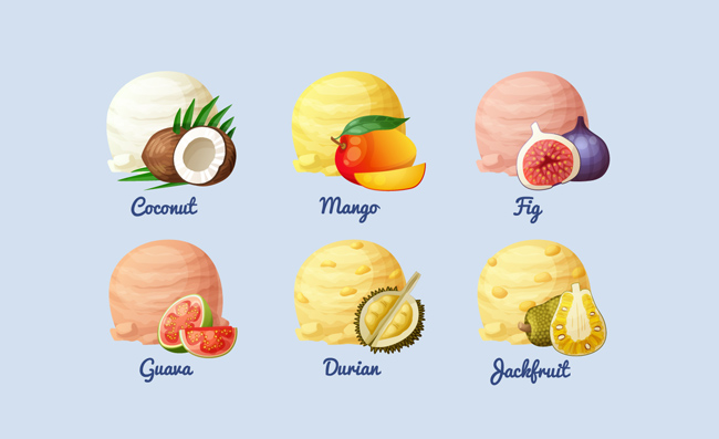 水果口味甜品冰淇淋素材矢量图片
