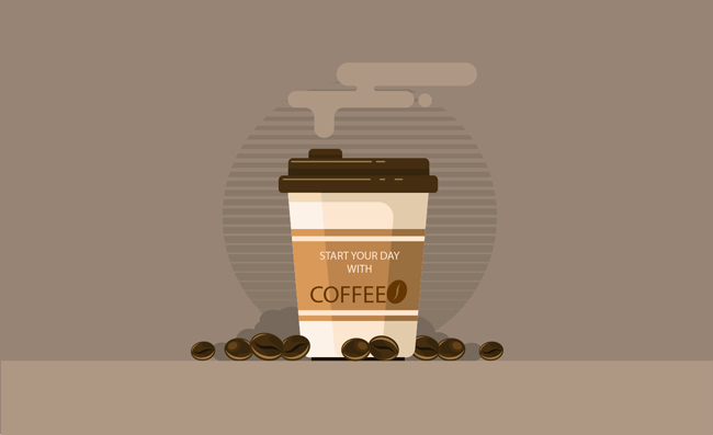 外卖咖啡和咖啡豆矢量素材