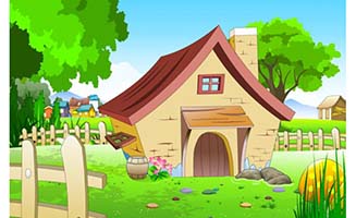 绿树旁边独立小屋房子建