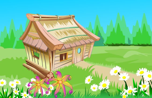 乡村牧民独立的木头房屋建筑背景设计