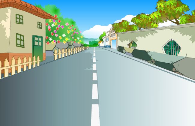 居民住宅小区外面的公路动画场景设计