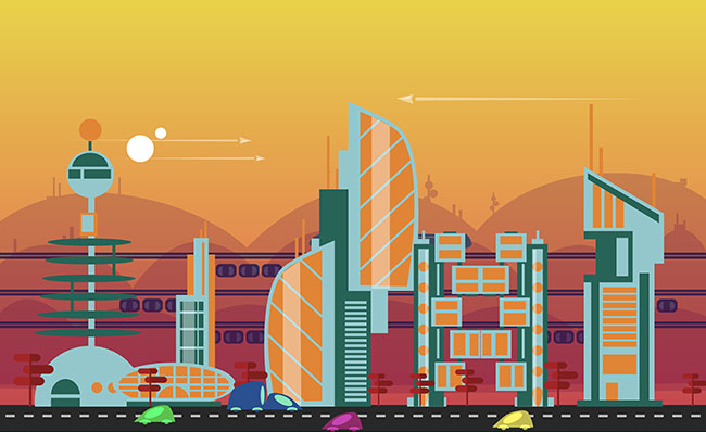 繁华的城市建筑扁平化场景矢量素材