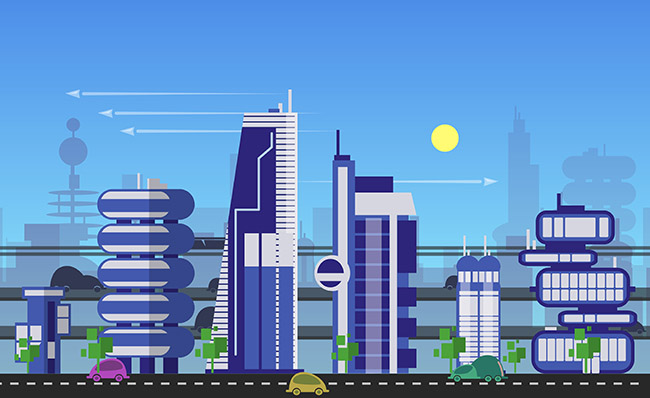 生产智能化城市插画背景矢量素材