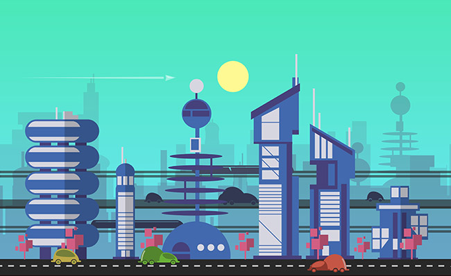 互联网科技智慧城市建设插画背景设计