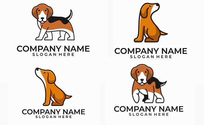 一组手绘卡通动漫宠物狗logo设计素材