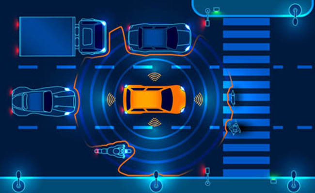 人工智能汽车过斑马线处理系统蓝色背景