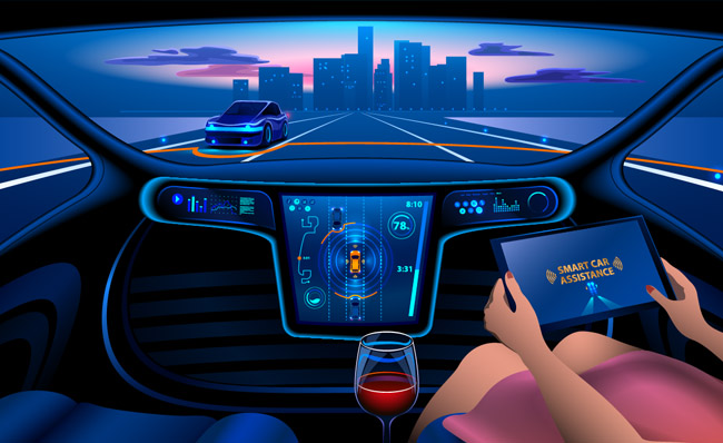 无人驾驶汽车超控台科技感插画设计