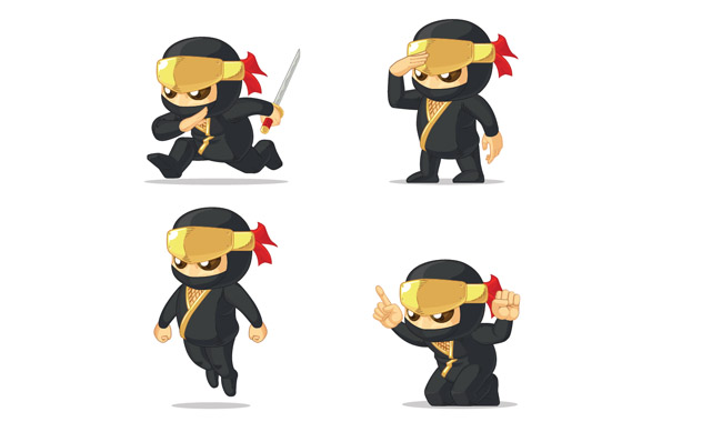 一组日本忍者动漫表情动作设计素材