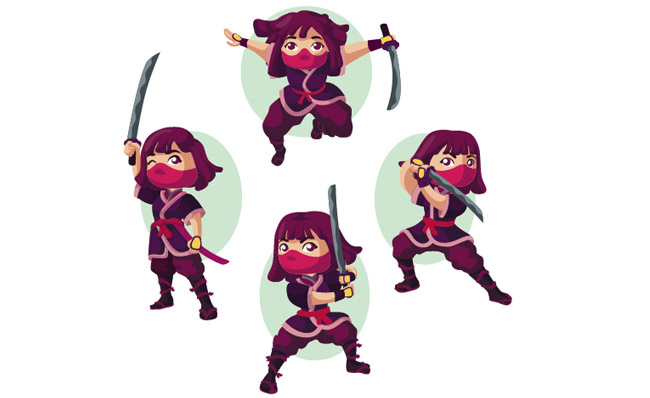 女剑客各种武术动作手绘表情包设计