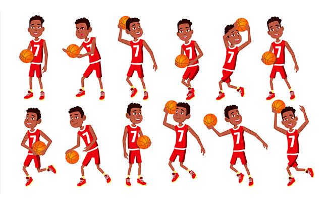卡通动漫篮球运动员各种动作分解图素材