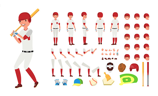 男子棒球运动员各种动作拆分图素材