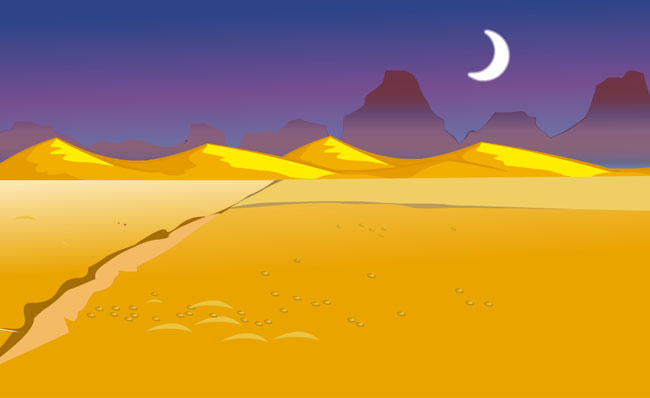 沙漠地带夜晚下的山丘场景设计素材