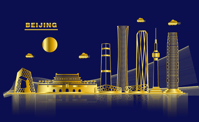 金色线条北京现代化城市建筑背景设计