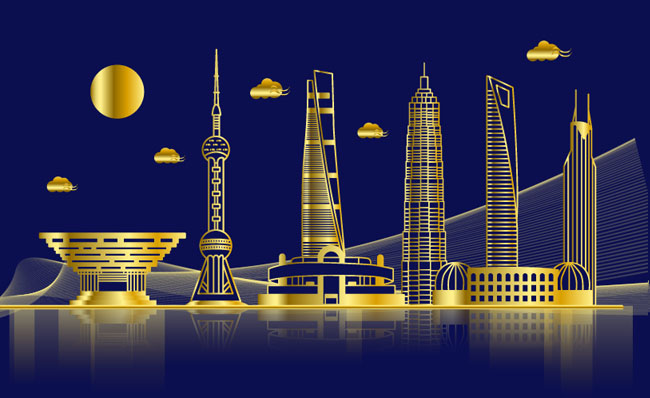 上海高楼大厦mbe线条风格建筑背景设计素材