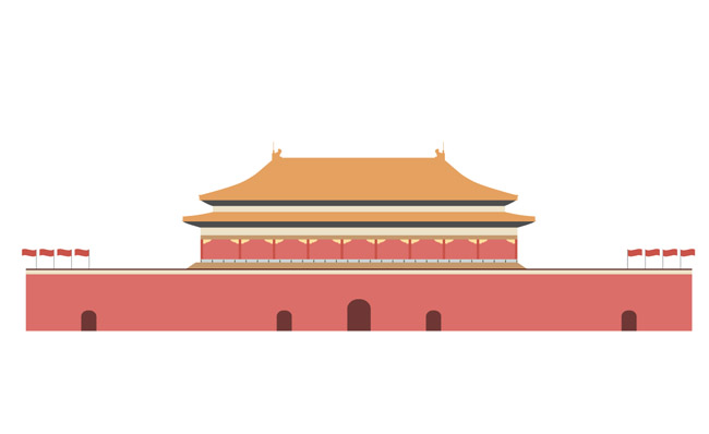 中国古钟楼城楼天安门扁平化建筑素材