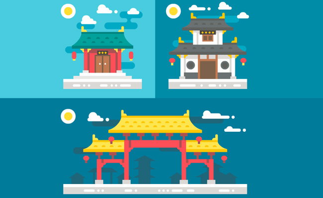 MG动画素材扁平化中国风建筑背景设计
