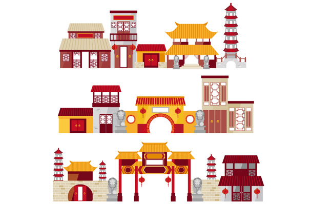 中国历史古迹文化建筑物造型动漫背景设计素材