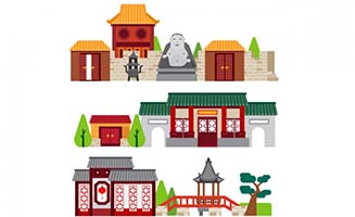 扁平化寺庙建筑中国园林