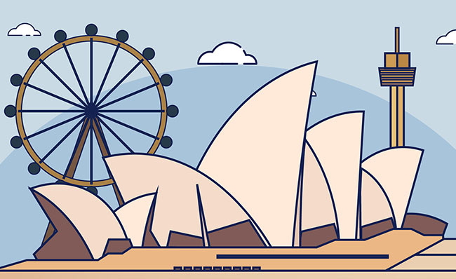 世界著名建筑物悉尼歌剧院mbe扁平化背景设计