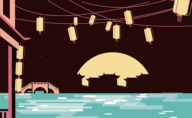 创意扁平化月亮灯笼中秋节背景设计素材