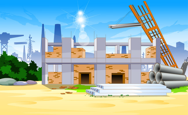 修房屋建筑工地手绘二维动画背景设计素材