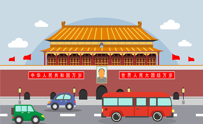 城市剪影之北京天安门广场扁平背景素材