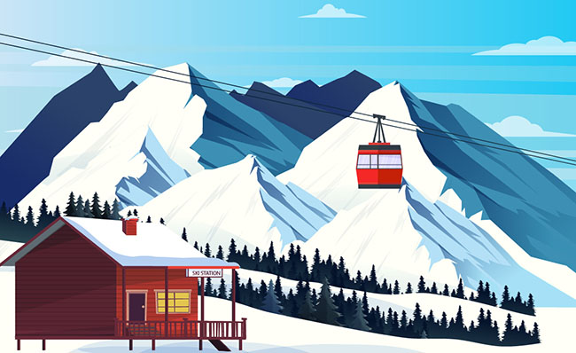 冬季滑雪场美丽风景矢量素材-01