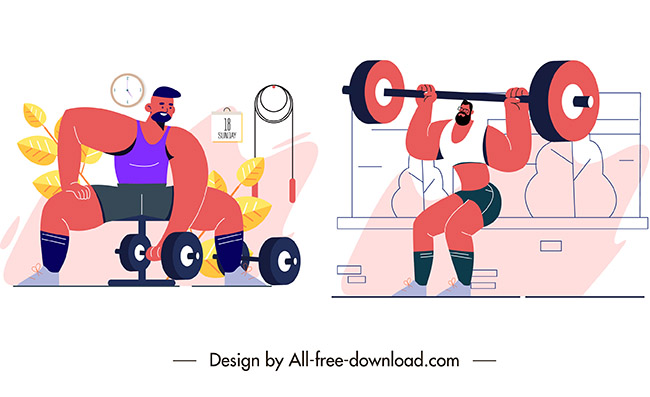 彩色扁平创意健身锻炼的男子插画设计
