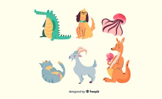 6款彩色手绘动物设计矢量