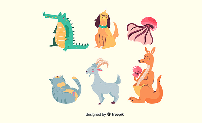6款彩色手绘动物设计矢量素材
