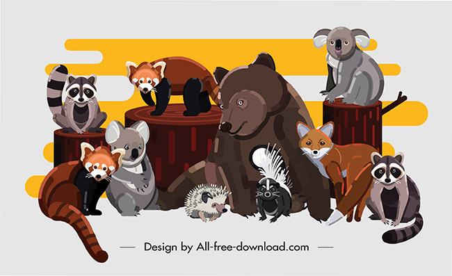 10款卡通野生动物设计矢量图