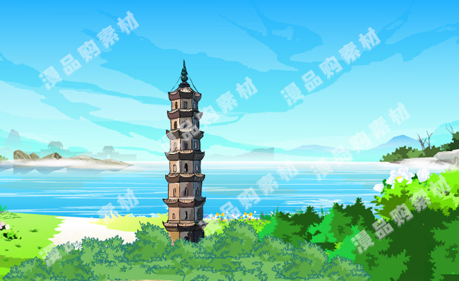 重庆涪陵文峰塔手绘动画动漫背景素材下载