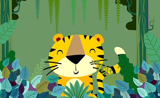 躲猫猫的卡通小老虎动物素材