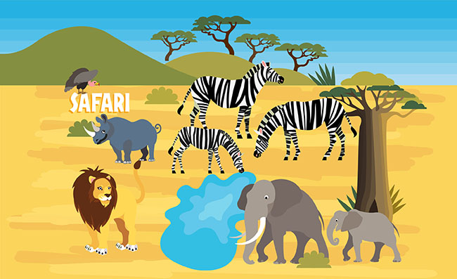 非洲野生动物手绘创意背景设计