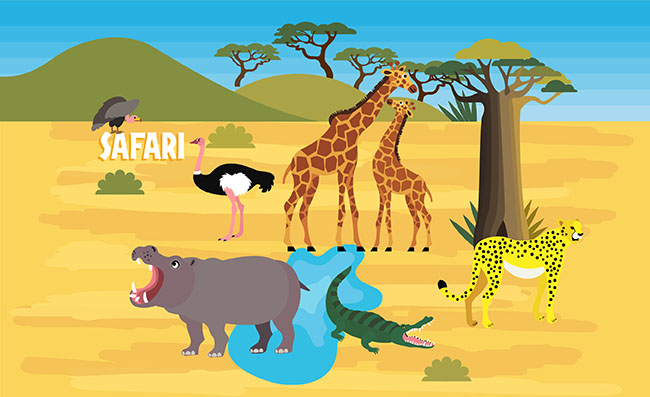 非洲草原卡通矢量动物素材