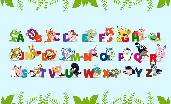 可爱动物装饰26个字母矢量素材