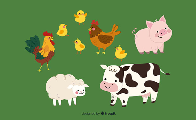 可爱农场卡通动物矢量图