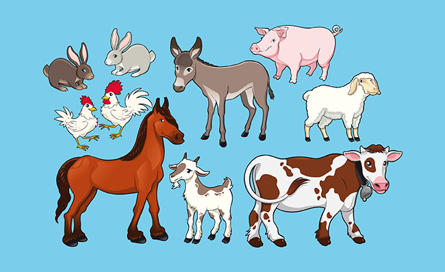 农场写实动物卡通素材矢量