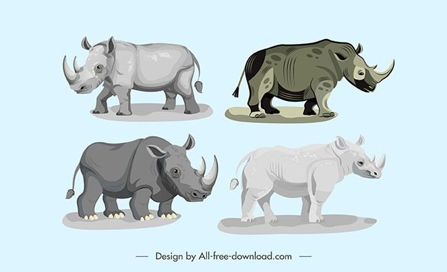 野生动物手绘犀牛素材矢量