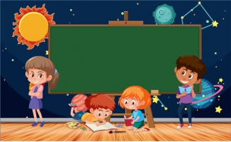 黑板前面一起学习的孩子