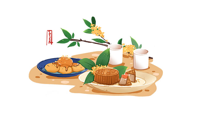 手绘中秋节月饼海报设计背景素材