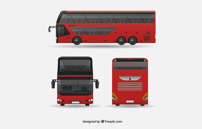 红色双层巴士元素矢量图片